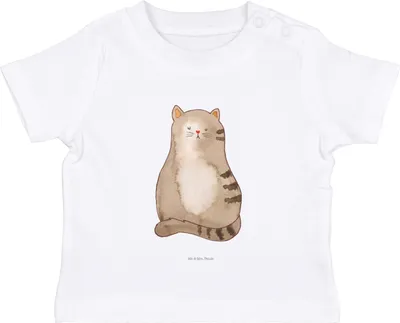 Produktbild von Mr. & Mrs. Panda Organic Baby Shirt Katze Sitzen 12. - 18. Monat - Weiß - Geschenk, Baumwollshirt, Cat, Kater, Cats, Liebe, Kinder Oberteil,  T-Shirt, Katzen