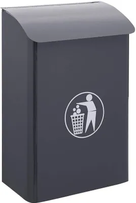 Produktbild von Unyqoos® Wandmülleimer aus korrosionsbeständigem Stahl, 30 L, grau, mit Deckel zur Wandmontage für Gemeinschaftsräume