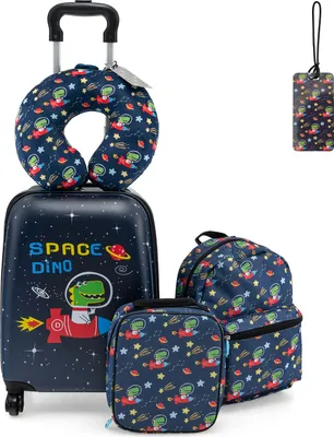 Produktbild von DREAMADE Reisekoffer-Set, 5-teiliges Kofferset mit 38 cm großem Hartschalenkoffer & 33 cm Rucksack, Reisegepäck (Dunkelblau)