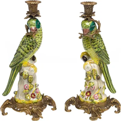Produktbild von Paar Papagei Kerzenständer Porzellan antik Stil Kerzenleuchter 37cm Candlestick