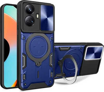 Obrázek produktu pro Pouzdro pro Realme 10 Pro+ dvojvrstvé odolné pouzdro s ochranným krytem kamery a kruhovým stojánkem na prsten modré
