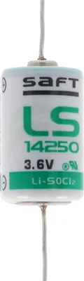 A single battery with wires attached to the top and bottom.