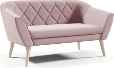 GUTTO Sofa 2místná velurová pohovka - KARO -- Růžová sametová lavice s vysokými dřevěnými nohami Pohovka ve skandinávském stylu - krásná, moderní proš