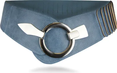 Produktbild von Elastischer Damen Taillengürtel, ca. 6 cm breiter Hüftgürtel mit silberner Ring-Schließe, Stretchgürtel, Jeansblau, Größe 80