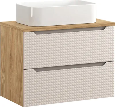 Produktbild von Waschtisch 80 cm in Eiche mit beige, LONDON-56-BEIGE, mit Waschbecken
