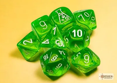 Produktbild von Chessex Würfelset Polyhedral grün-weiß 7 Stück + Bonus Würfel