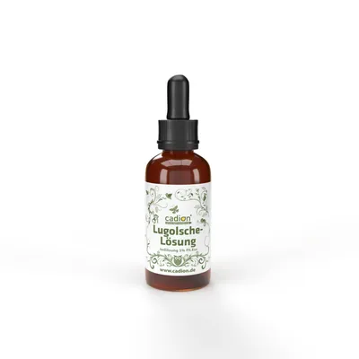 Produktbild von Cadion Lugolsche Lösung   Ph.Eur.   Jodlösung 5 %   Braunglasflasche + Pipette   100 ml