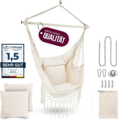 Immagine prodotto di Amaca in cotone beige per adulti e bambini, max. 150 kg, 2 cuscini inclusi