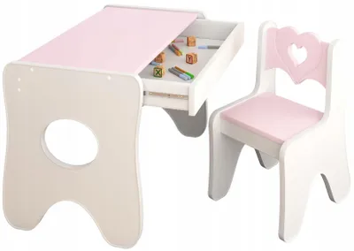 Image de Ensemble table et chaise pour enfants IdeaMeb avec tiroir, 70 x 45 x 50 cm, gris clair