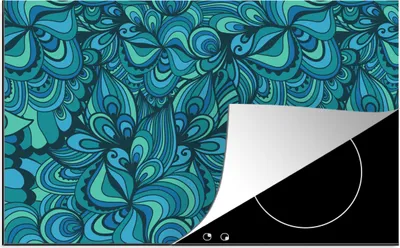 Produktbild von KitchenYeah© Herdabdeckplatte Design - Vintage - Blau - Türkis , 78x52cm, Küche Deko, Glaskeramikkochfeld Herdabdeckung, Abdeckplatte fùr Kochfeld