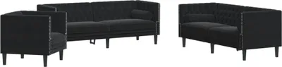 Zdjęcie produktu dla vidaXL 3-częściowa sofa Chesterfield z poduszkami z czarnego aksamitu