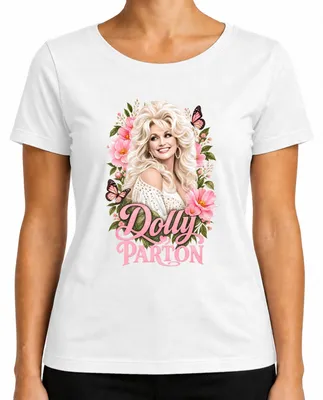 Zdjęcie produktu dla Dolly Parton, piosenkarka country, motyle, ikona Nashville, damska koszulka, biała, rozmiar S