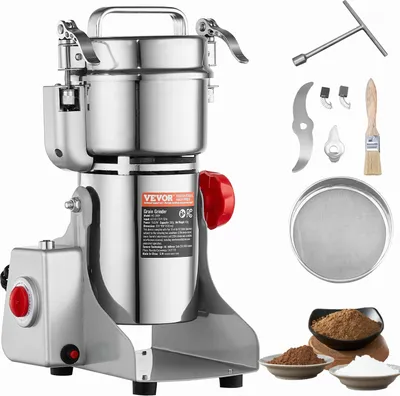 Obrázek produktu pro VEVOR 300 g elektrický mlýnek na obilí, vysokorychlostní mlýnek na koření s příkonem 1500 W, nerezový mlýnek, na suché zrno, koření, müsli, kávu, kukuřici, pepř, otočný typ