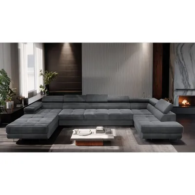 Produktbild von MUFFO Ecksofa U-Form Rechts WILD MAXI U mit Schlaffunktion 125x318 Velours Grau