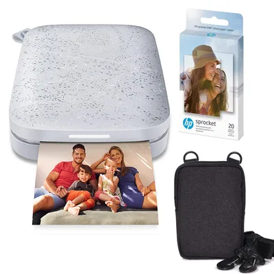Image de Imprimante photo instantanée portable HP Sprocket 2x3 pouces (blanc) avec lot de papier argentique