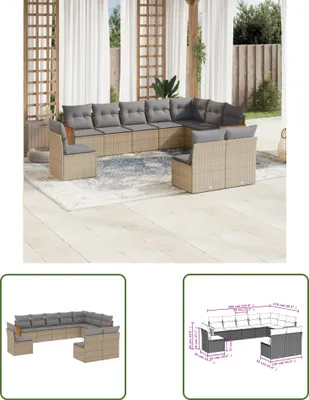 Produktbild von The Living Store 10-tlg. Garten-Sofagarnitur mit Kissen Beige Poly Rattan