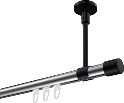 Produktbild von Interdeco Innenlaufstange / Gardinenstange mit Innenlauf Chrom / Schwarz, Typ Sonette Santo (Kappe) Deckenmontage, 20 mm Ø 1-läufig, 140 cm