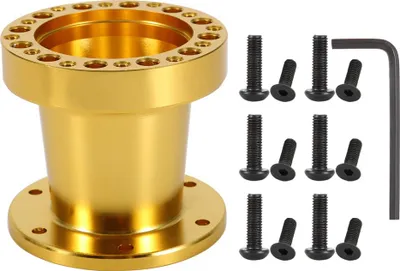 Immagine prodotto di volante universale per auto da 3 pollici -Mozzo in alluminio -Distanziatore -Adattatore -Kit (oro)