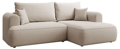 Produktbild von Selsey Ovo Mini - Eckschlafsofa rechtsseitig mit Stauraum, Easy-Clean-Samtbezug, creme