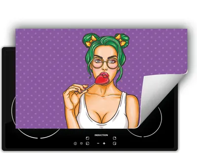 Produktbild von DarHaus Herdabdeckplatte 90x52 cm Anti Rutsch Matte Aufrollbar, Frau - pop art.