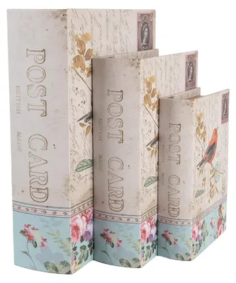 Produktbild von Clayre & Eef Aufbewahrungsbox 3er Set Bücher 27/22 /17 cm Beige Holz Vogel