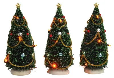 Productafbeelding van Kerstdorp landschap drie bomen met verlichting 15 cm hoog Luville