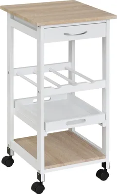 Image de Chariot de cuisine - Chariot de service 4 niveaux - Avec roulettes - Tiroir - Plateau - 37×37×76 cm - Montage nécessaire - Blanc