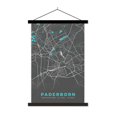Produktbild von MuchoWow® Textilposter Karte - Paderborn - Blau - Stadtplan - Deutschland 120x180 cm mit schwarzem Rahmen - Fotos