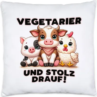 Produktbild von Vegetarier und stolz drauf Süße Tiere Kissen Inkl. Füllung - Geschenkidee für Vegetarier