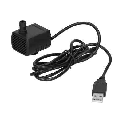 A black USB submersible water pump with a black cord and USB connector, shown on a white background.
