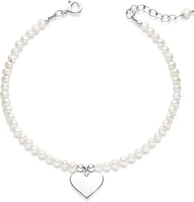 Produktbild von MATERIA by Matthias Wagner Perlenarmband mit Herz Anhänger für Damen 18-20cm verstellbar SA-45