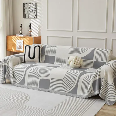 Produktbild von Waschbarer Sofabezug aus Chenille im Boho-Stil für 2- bis 4-Sitzer-Sofas, haustierfreundlich, grau, 180 x 340 cm