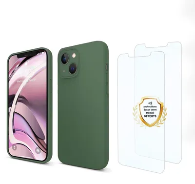 Image de Coque antichoc compatible iPhone 13 Mini Vert + 2 protections écran - EVETANE