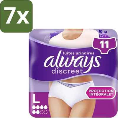 Obrázok produktu pre Always – Inkontinenčné nohavičky – Pre inkontinenciu moču Veľkosť L – 11 Inkontinenčné nohavičky – Výhodné balenie – 7 kusov