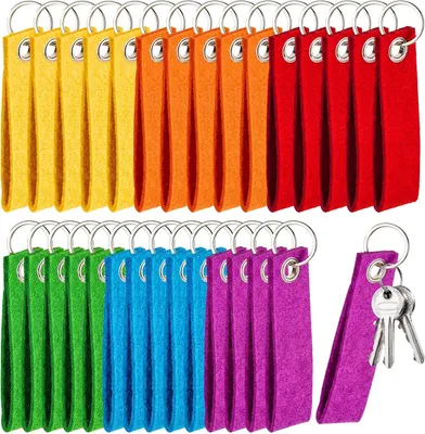 Image de 30 pièces pour la fabrication de porte-clés en feutre, dimensions : 13 x 3 cm