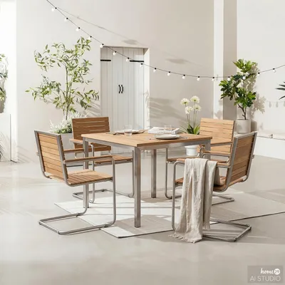 Produktbild von home24 Essgruppe - 5-teilig - Teak Massiv / Edelstahl