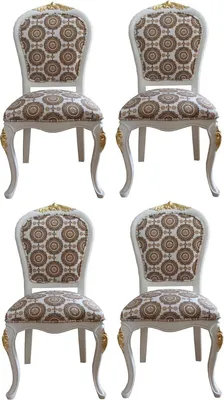 Produktbild von Pompöös by Casa Padrino Luxus Barock Esszimmerstühle mit Krone Weiß / Gold - Pompööse Barock Stühle designed by Harald Glööckler - 4 Esszimmerstühle - Barock Esszimmermöbel