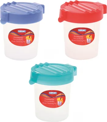 Produktbild von 3 Pinselbecher mit Deckel / je 1x türkis, blau, rot