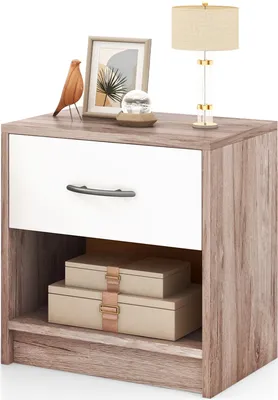 Zdjęcie produktu dla KOMFOTTEU stolik nocny z szufladą i otwartą półką, nowoczesny stolik nocny do salonu, gabinetu, 38,5 x 28 x 40,5 cm (dąb + biały)