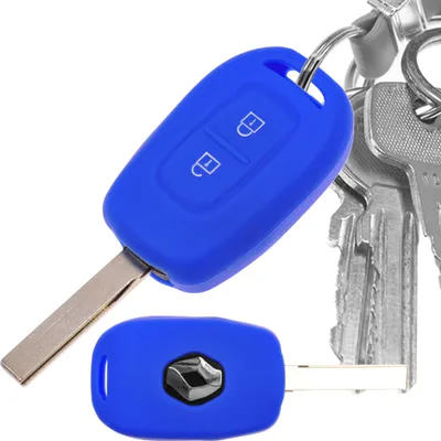 Produktbild von Auto Schlüssel Hülle Silikon Schutz Cover Blau kompatibel mit Renault Kangoo Twingo Wind Modus Clio Fluence 2 Tasten Funk Fernbedienung