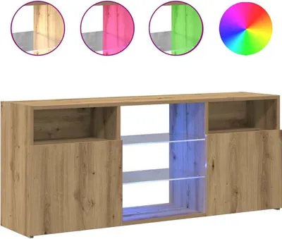 A TV cabinet with LED lighting, shown with color options.