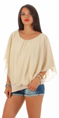 Productafbeelding van Simaranda Damenblouse, luchtige zomerse tuniek van chiffon met carmen halslijn
