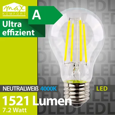 Produktbild von LED E27 Glühbirne Filament – 7,2W ersetzt 100W, , 1521 Lumen Neutralweiß (4000K), A67, 50.000h Lebensdauer, Leuchtmittel 360°