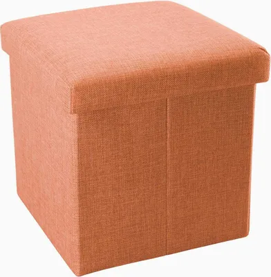 Immagine prodotto di Sgabello pieghevole Intirilife 38x38x38 cm in ARANCIO MANDARINO - cubo di seduta con vano portaoggetti e coperchio in tessuto effetto lino - cubo di seduta poggiapiedi box portaoggetti panca a cassapanca