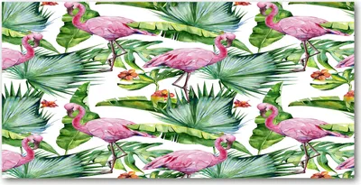 Produktbild von Tulup Glas-Bild -140x70- Wandkunst Dekorative Wand für Küche & Wohnzimmer - Tiere - Flamingos Pflanzen - Mehrfarbig