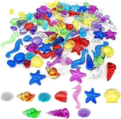 Produktbild von Tauchjuwel Pool Spielzeug,120 Thema Marine Hübsche Glasnuggets bunt, Tauchspielzeug für Kinder,Sommer Schwimm Tauch edelsteine für kinder schatzsuche, Tauchen Edelsteine Pool für Kinders Mädchen Junge