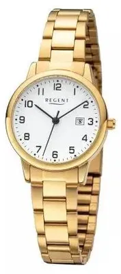 Produktbild von REGENT W-0272 Damenuhr Gold 30 mm Weiß Metallband Datum 3 BAR