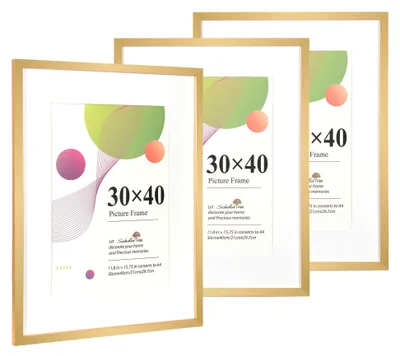 Image de Fotolisten en bois, lot de 3, 30x40 cm, couleur or, pour photos et œuvres d'art