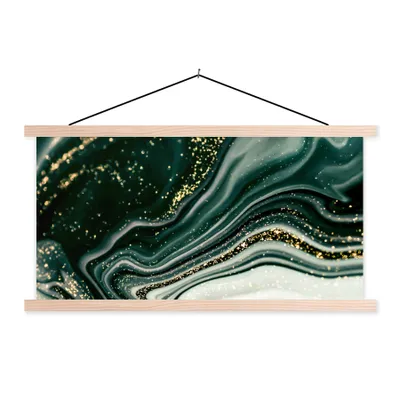 Produktbild von MuchoWow® Textilposter Marmoroptik - Gold - Grün - Glitter - Design - Marmor 120x60 cm mit holzfarbenen Rahmen - Klemmleiste