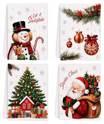 Imagen del producto de Juego de 4 paños de cocina navideños, de algodón, 50x70 cm, para la cocina